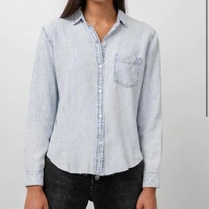NWT $158 Rails Ingrid Raw Hem Shirt Light Acid Wash XS